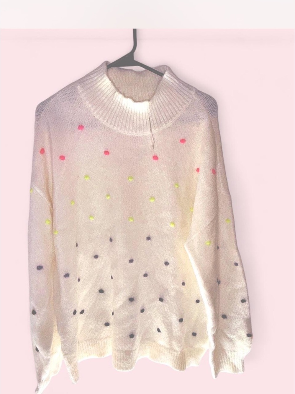 LOFT Cream Cowl Neck Sweater with Pink, Yellow & Navy Dots